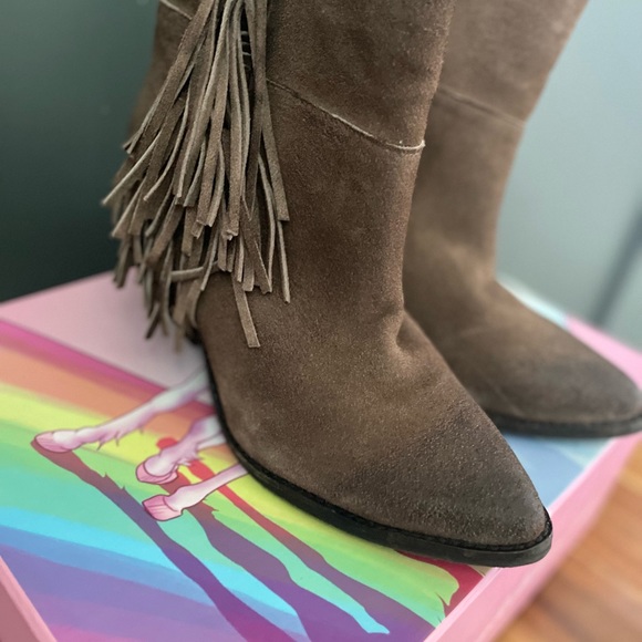 FREE PEOPLE Jeffrey Campbell leather fringe Roswell booties BOOTS Tan NWOB 9 - Picture 6 of 8